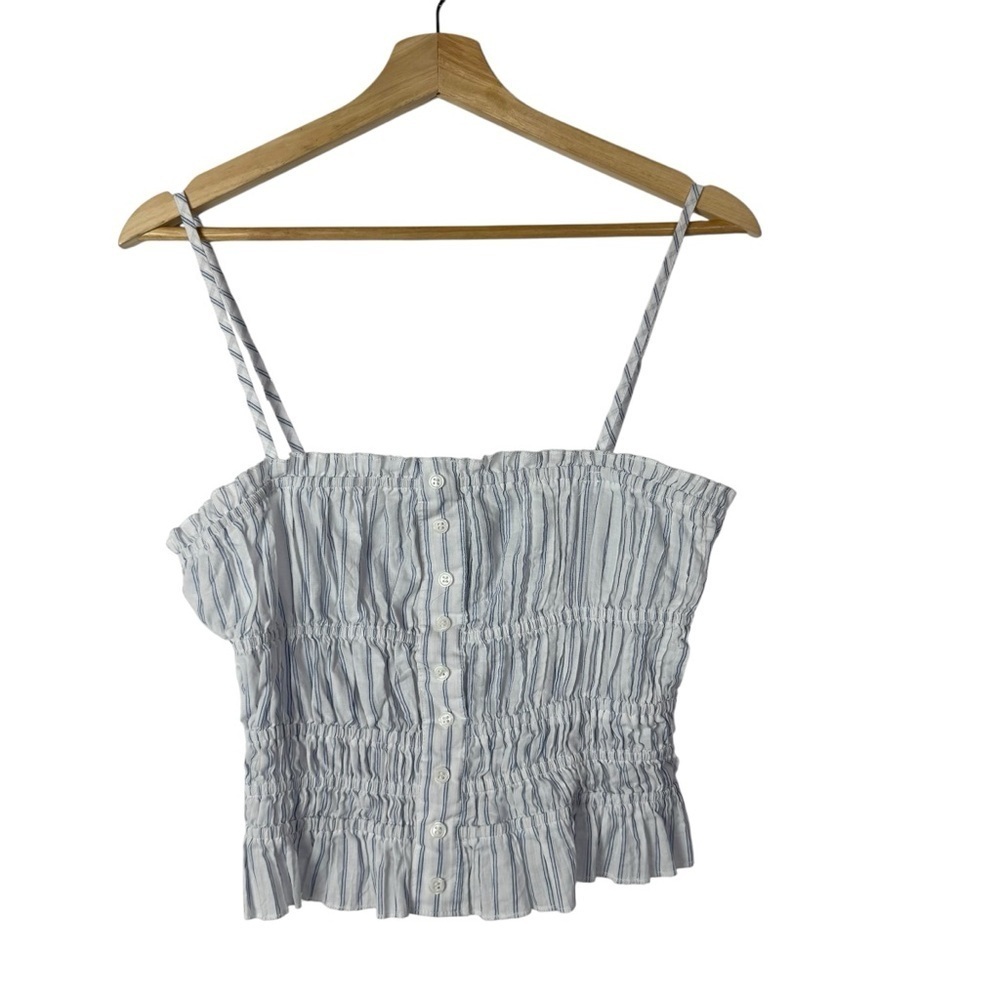 Forever 21 White & Blue Stripe‎ Smocked Crop Tank Top M